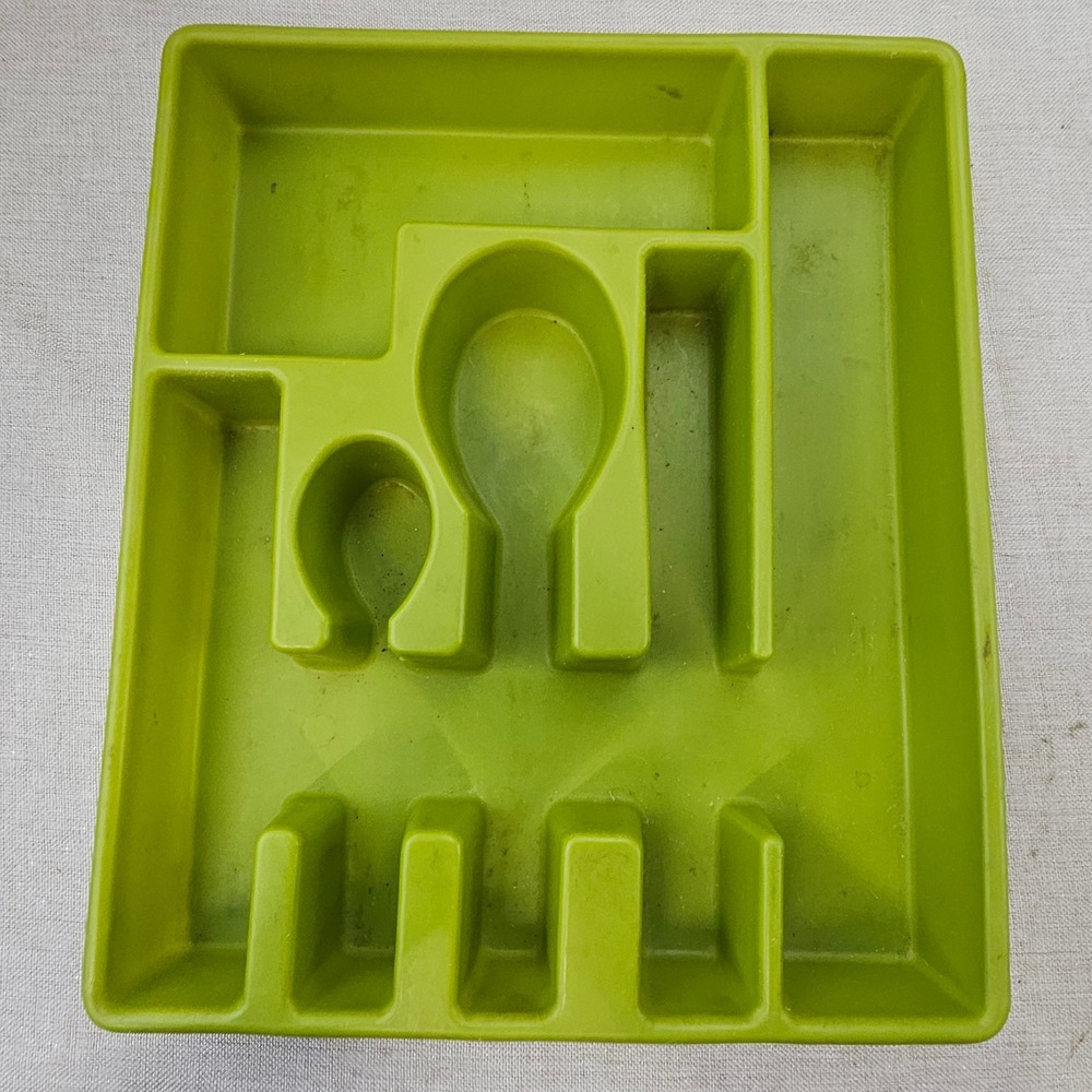 Cutlery Drawer Organizer Avocado Green Vintage Retro Plastic Tray 13.5" MCM